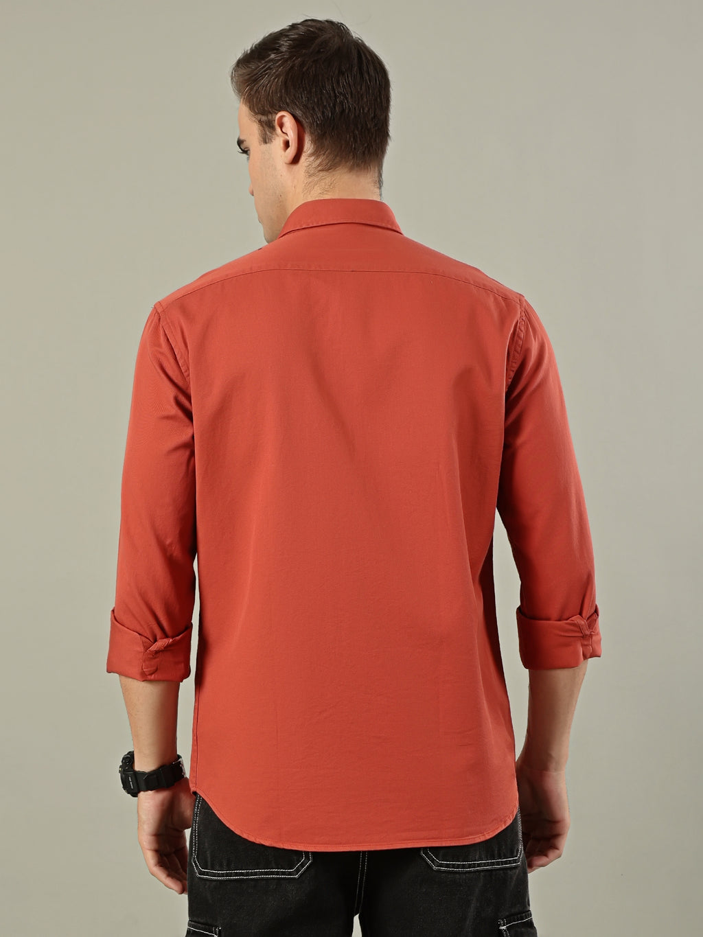 Solid Cotton Utility Shirt – Rust Orange