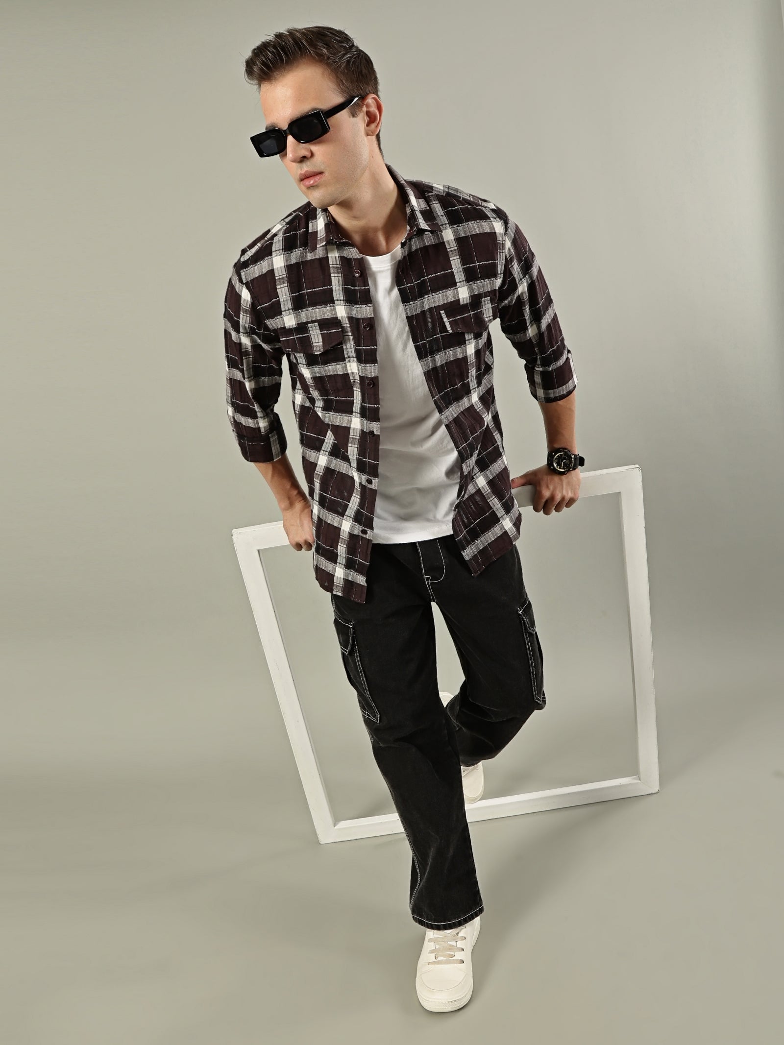 Classic Check Cotton Shirt – Brown & White