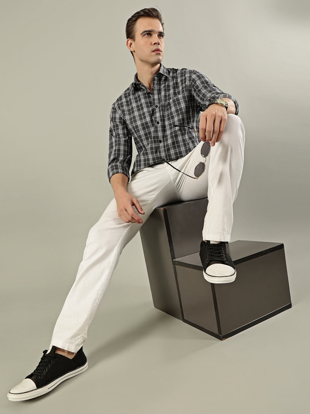 Fine Check Cotton Shirt – Grey & Black