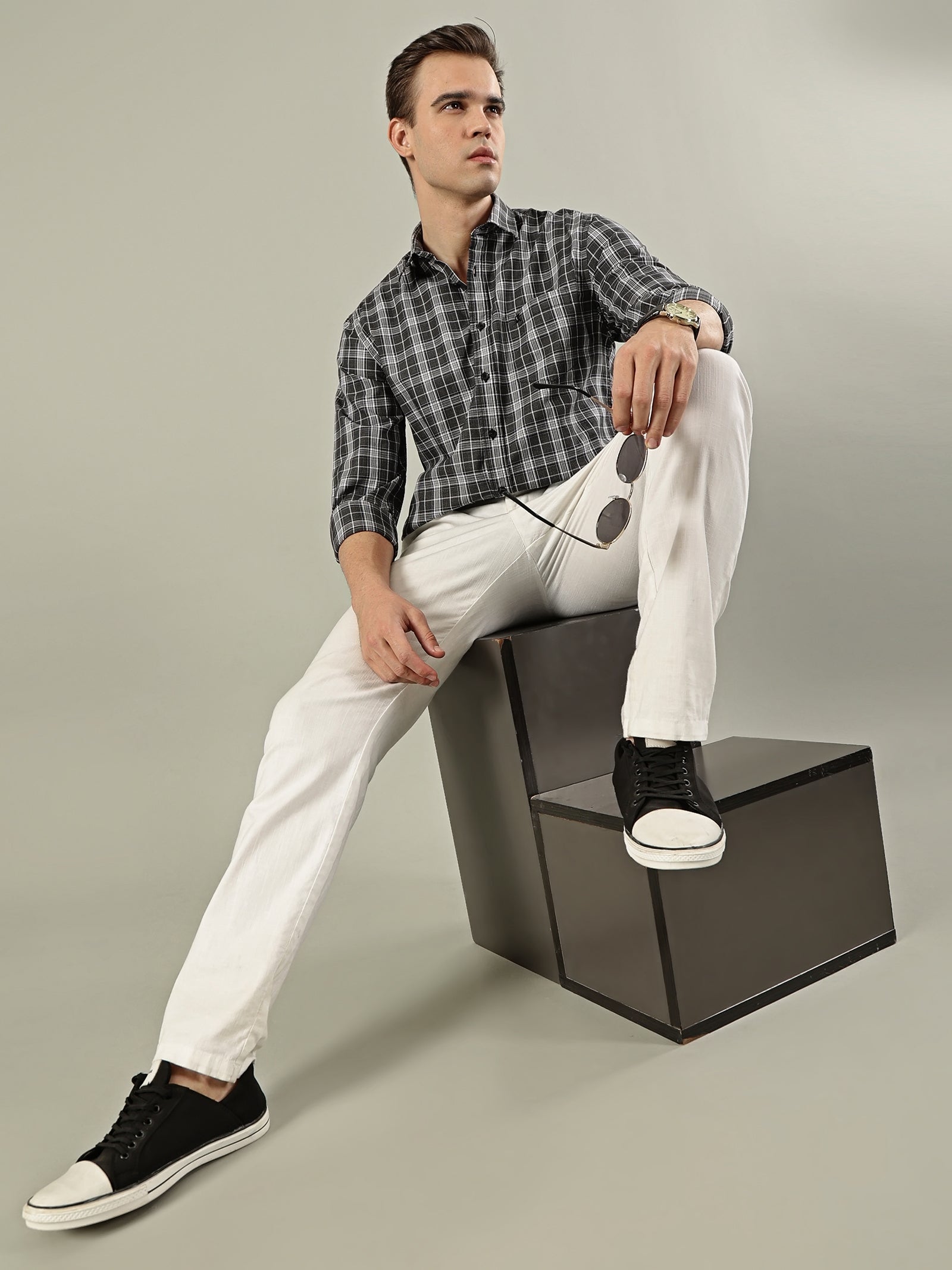 Fine Check Cotton Shirt – Grey & Black
