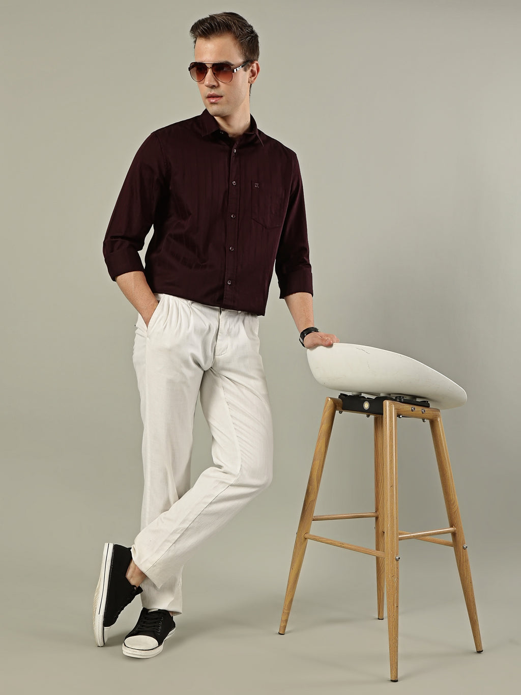 Striped Cotton Shirt – Deep Maroon
