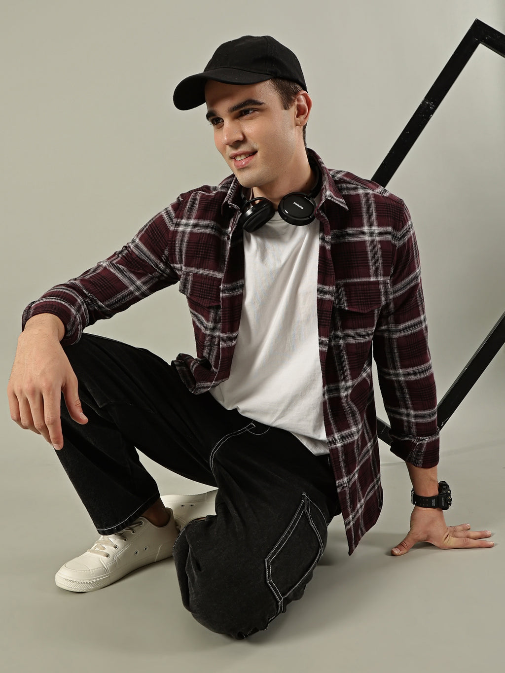 Urban Check Flannel Shirt – Maroon & White