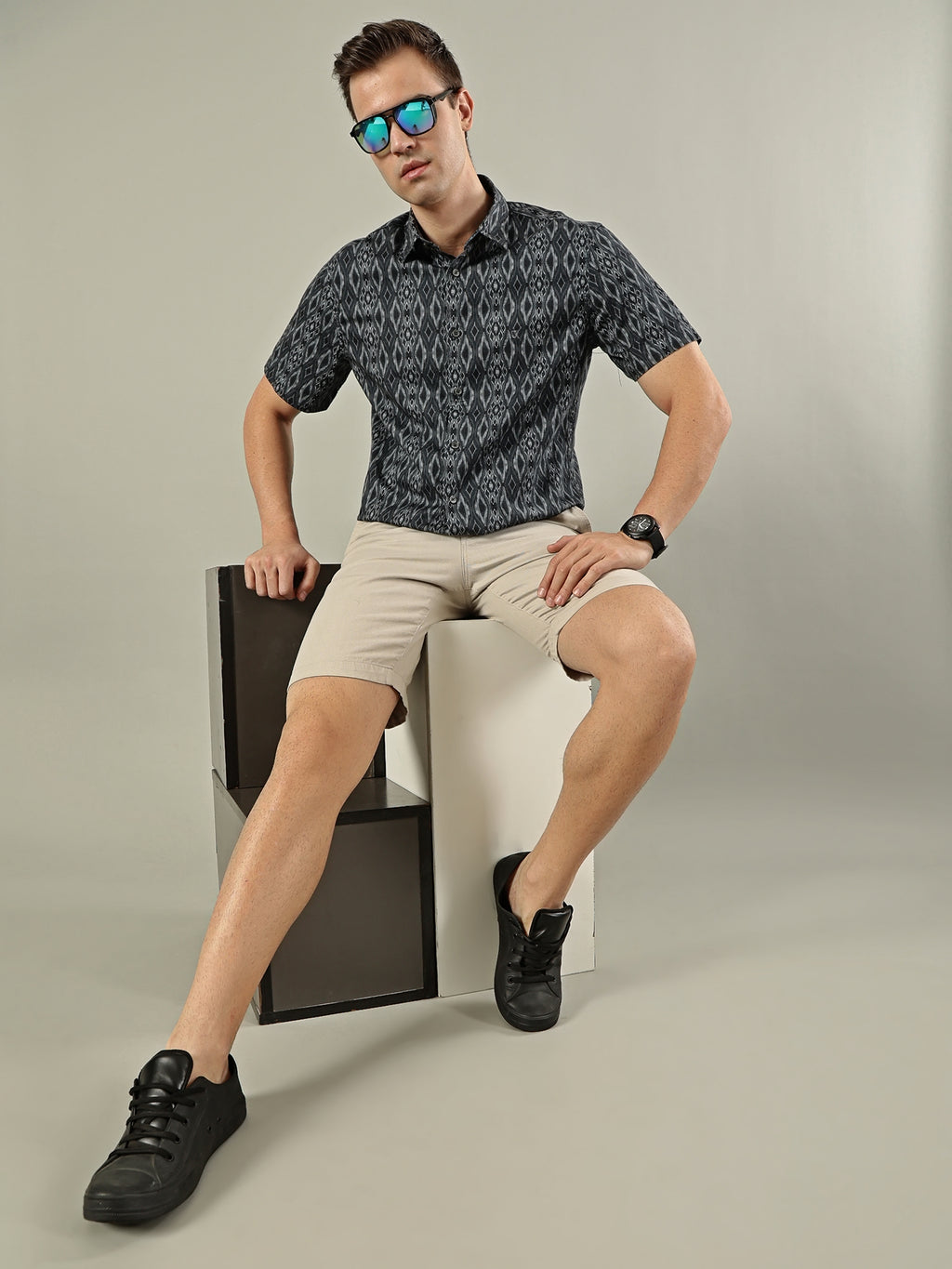Abstract Print Cotton Shirt – Charcoal Black