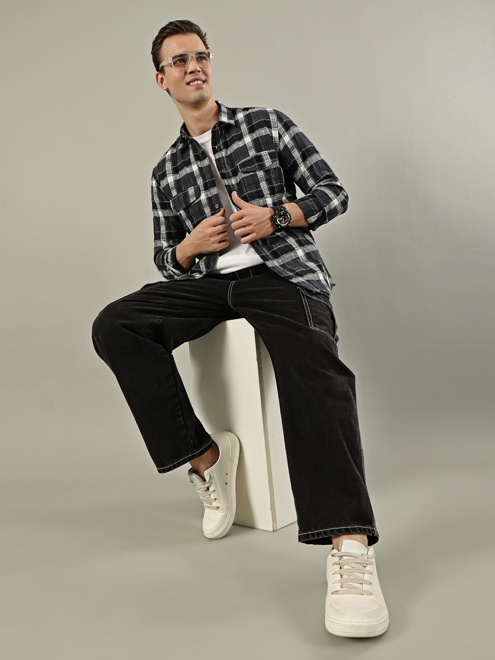Classic Check Cotton Shirt – Black & Grey