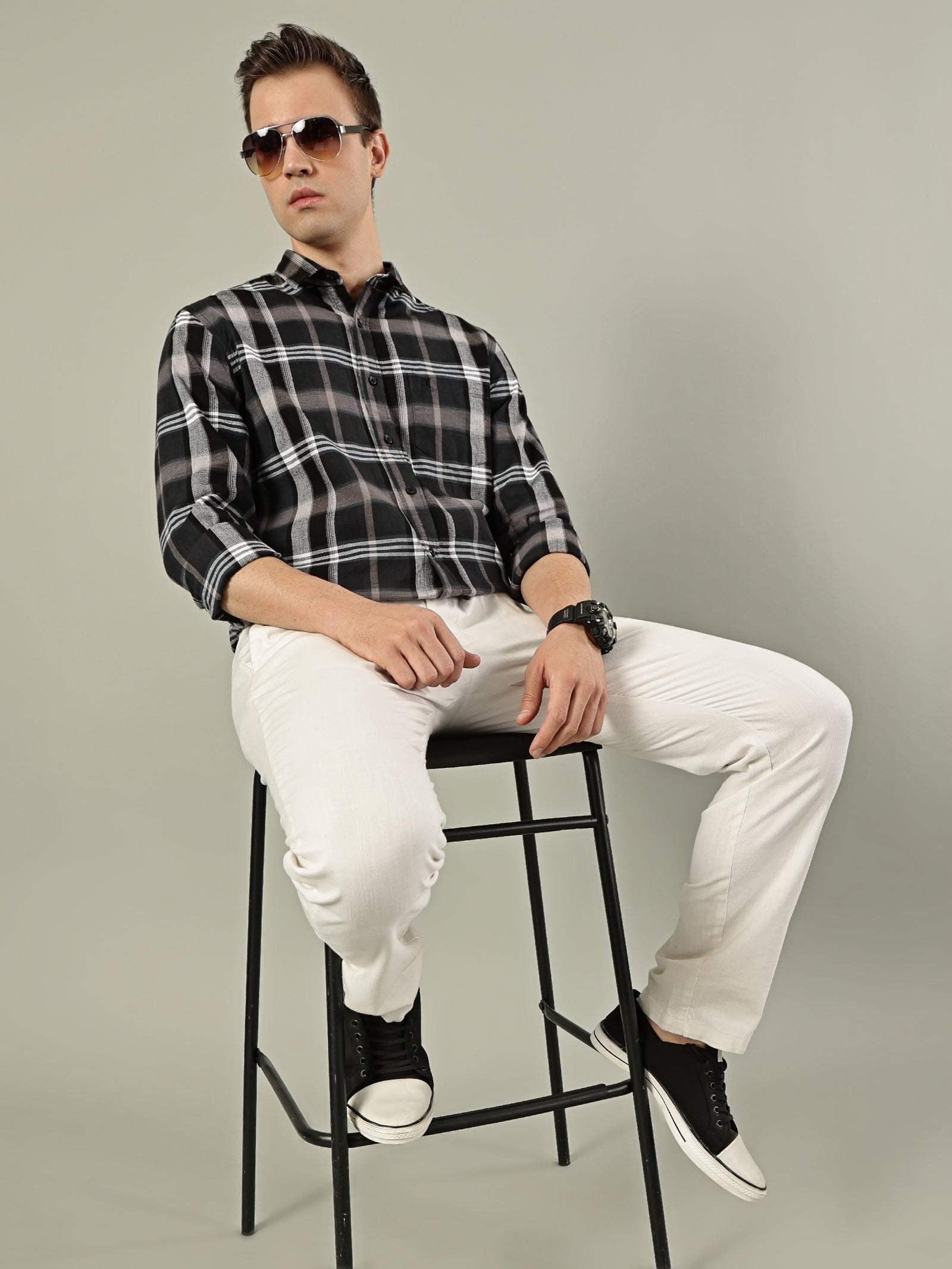 Modern Check Cotton Shirt – Black & White