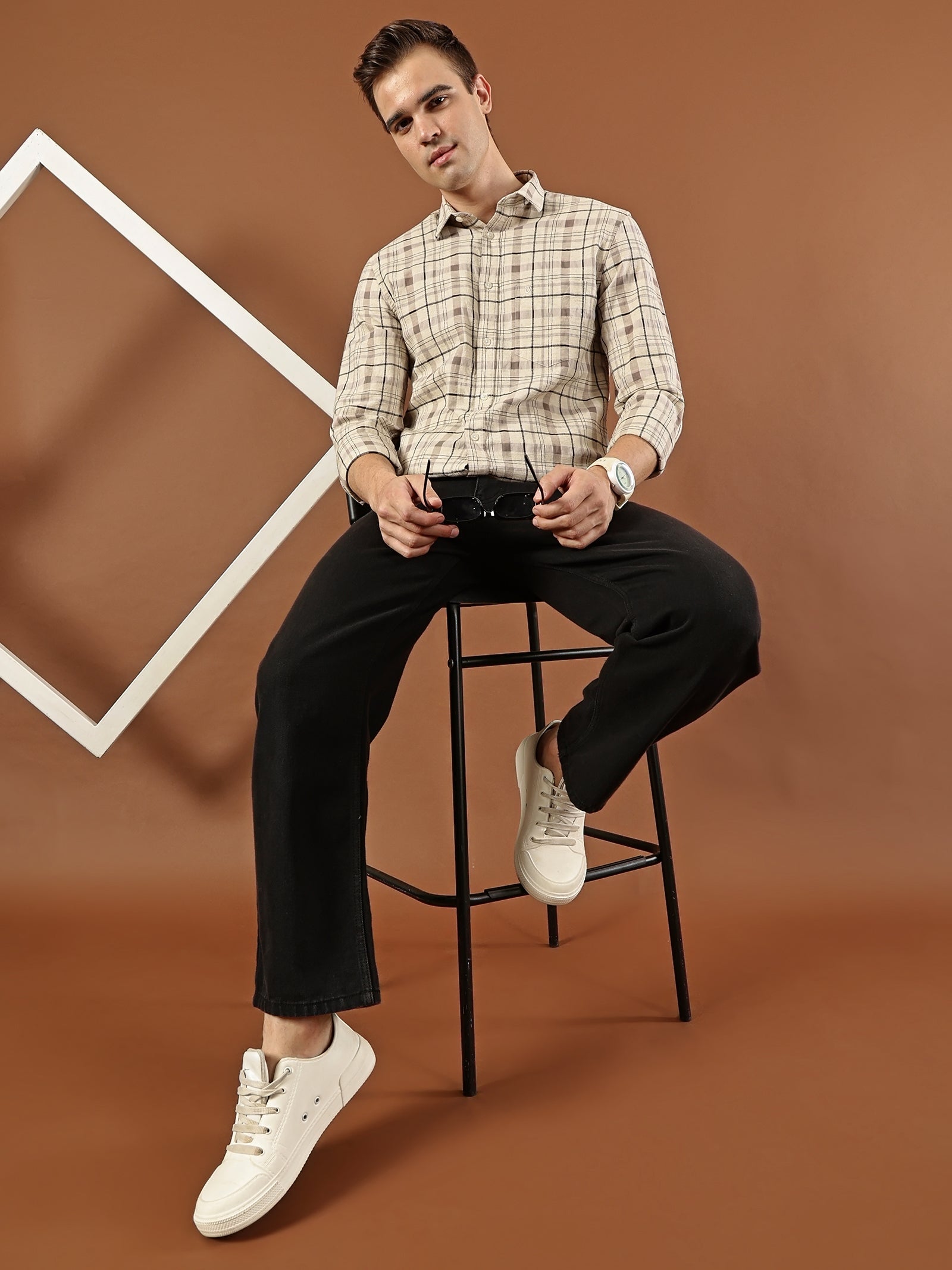 Classic Check Cotton Shirt – Beige Multi