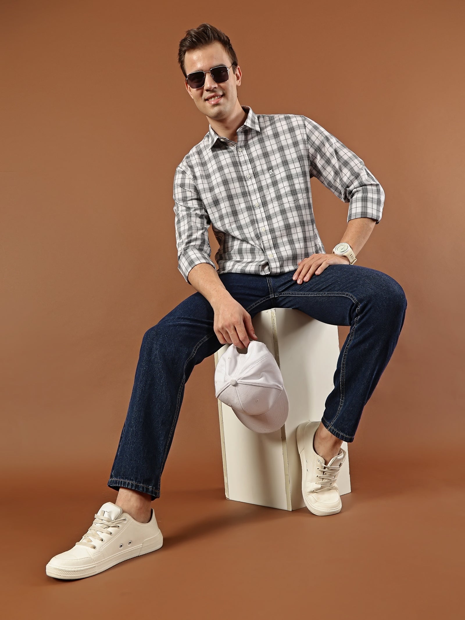 Classic Check Cotton Shirt – White & Black