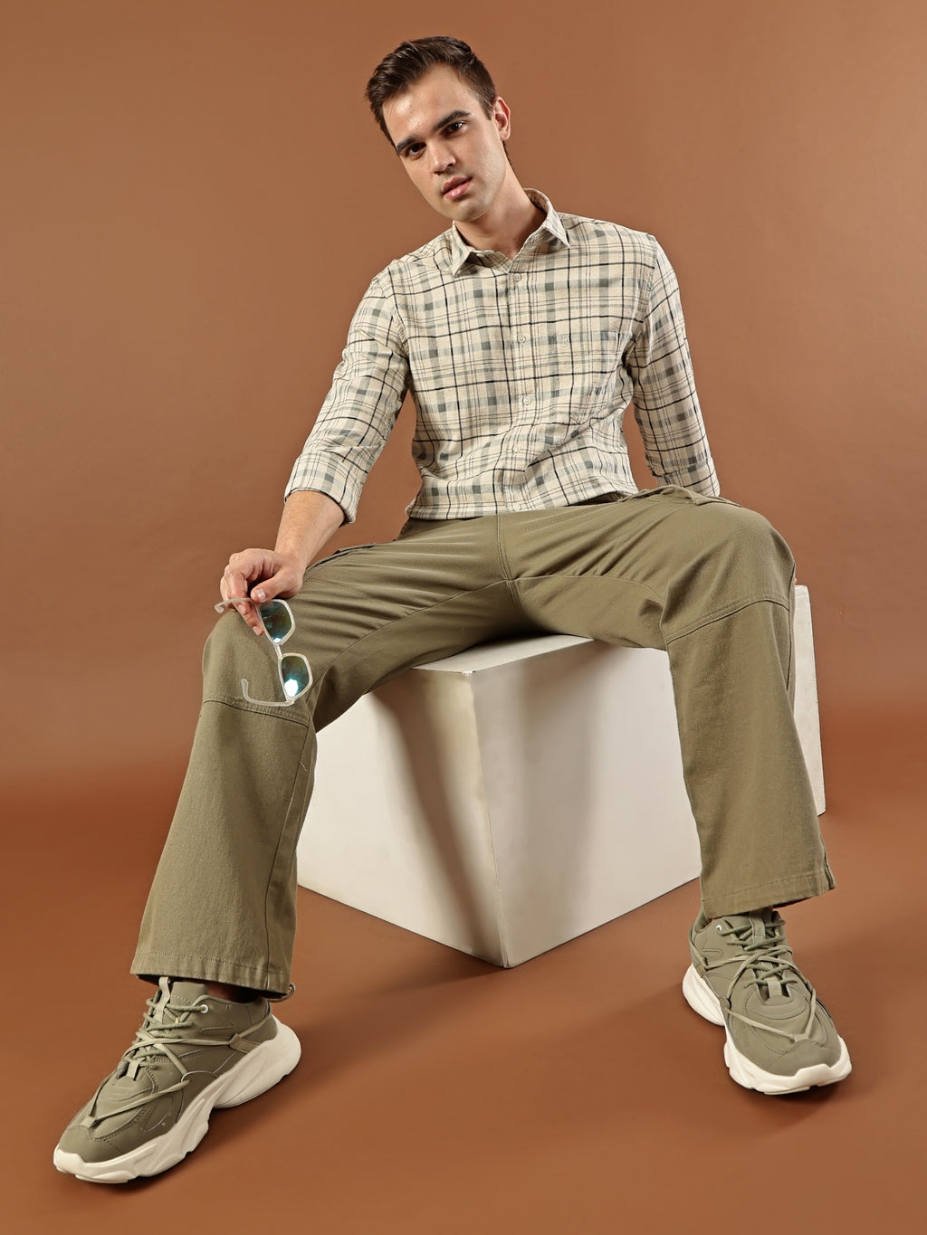 Classic Check Cotton Shirt – Beige & Grey