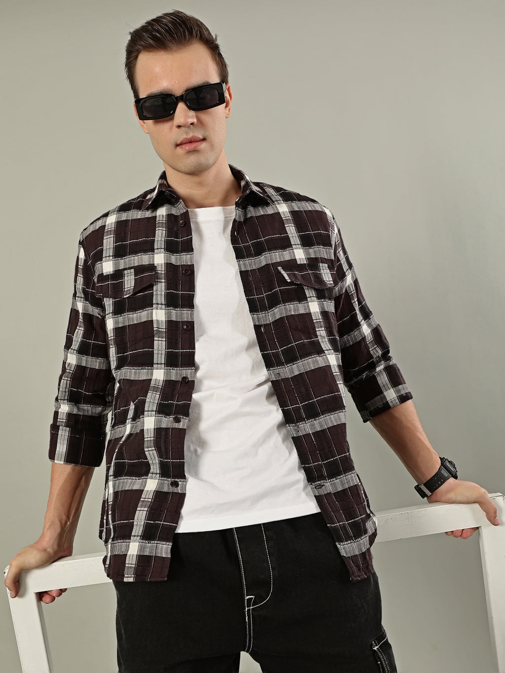 Classic Check Cotton Shirt – Brown & White