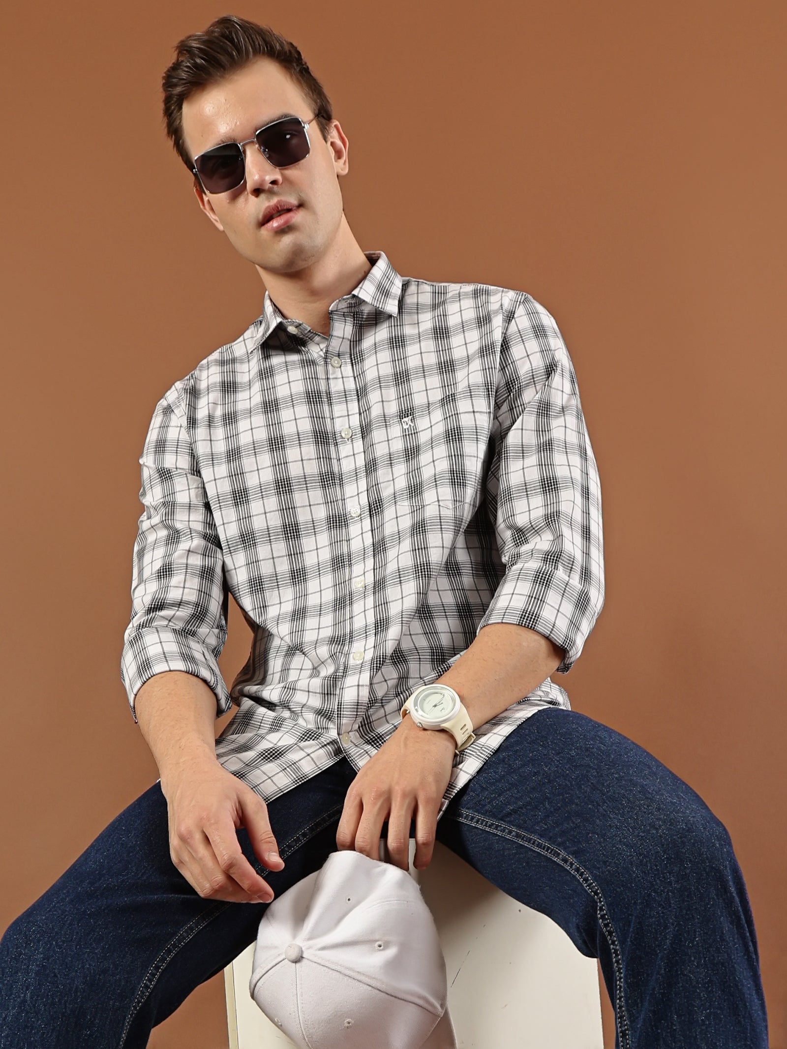 Classic Check Cotton Shirt – White & Black