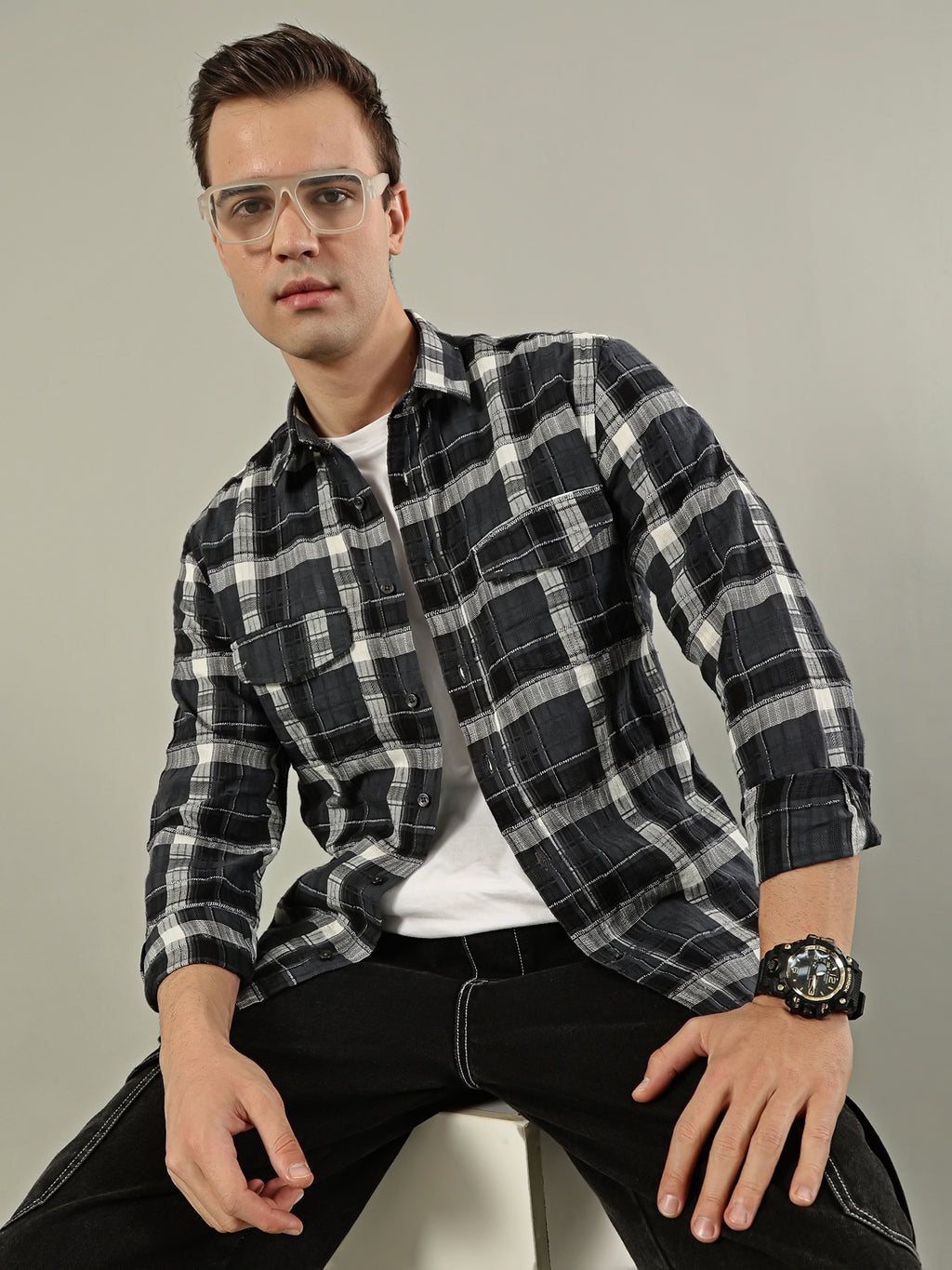 Classic Check Cotton Shirt – Black & Grey