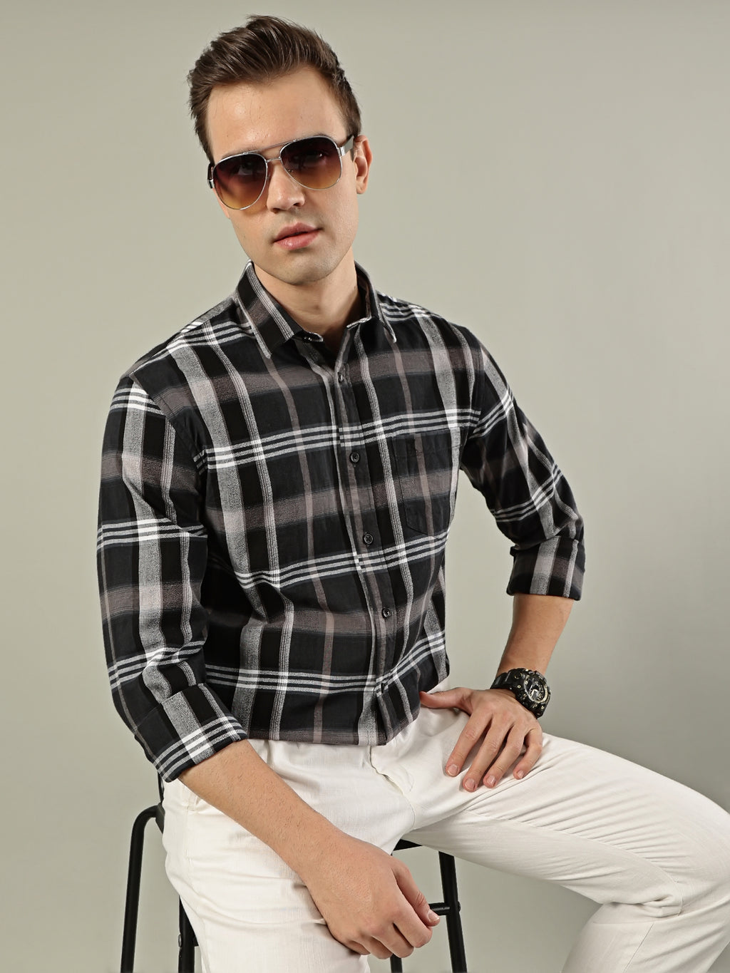 Modern Check Cotton Shirt – Black & White
