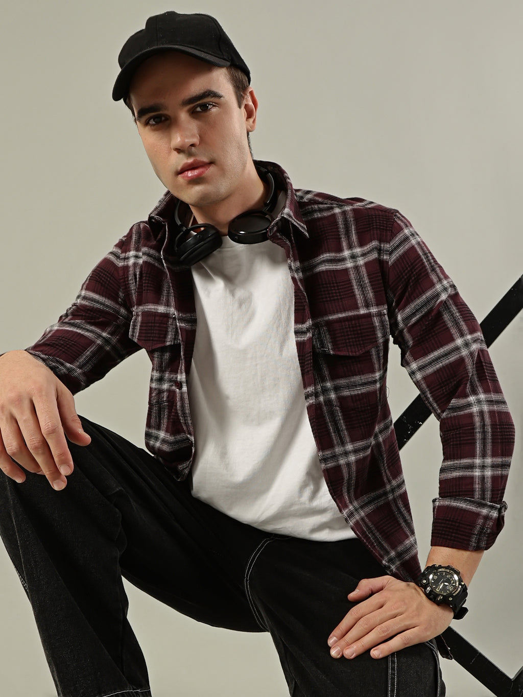 Urban Check Flannel Shirt – Maroon & White