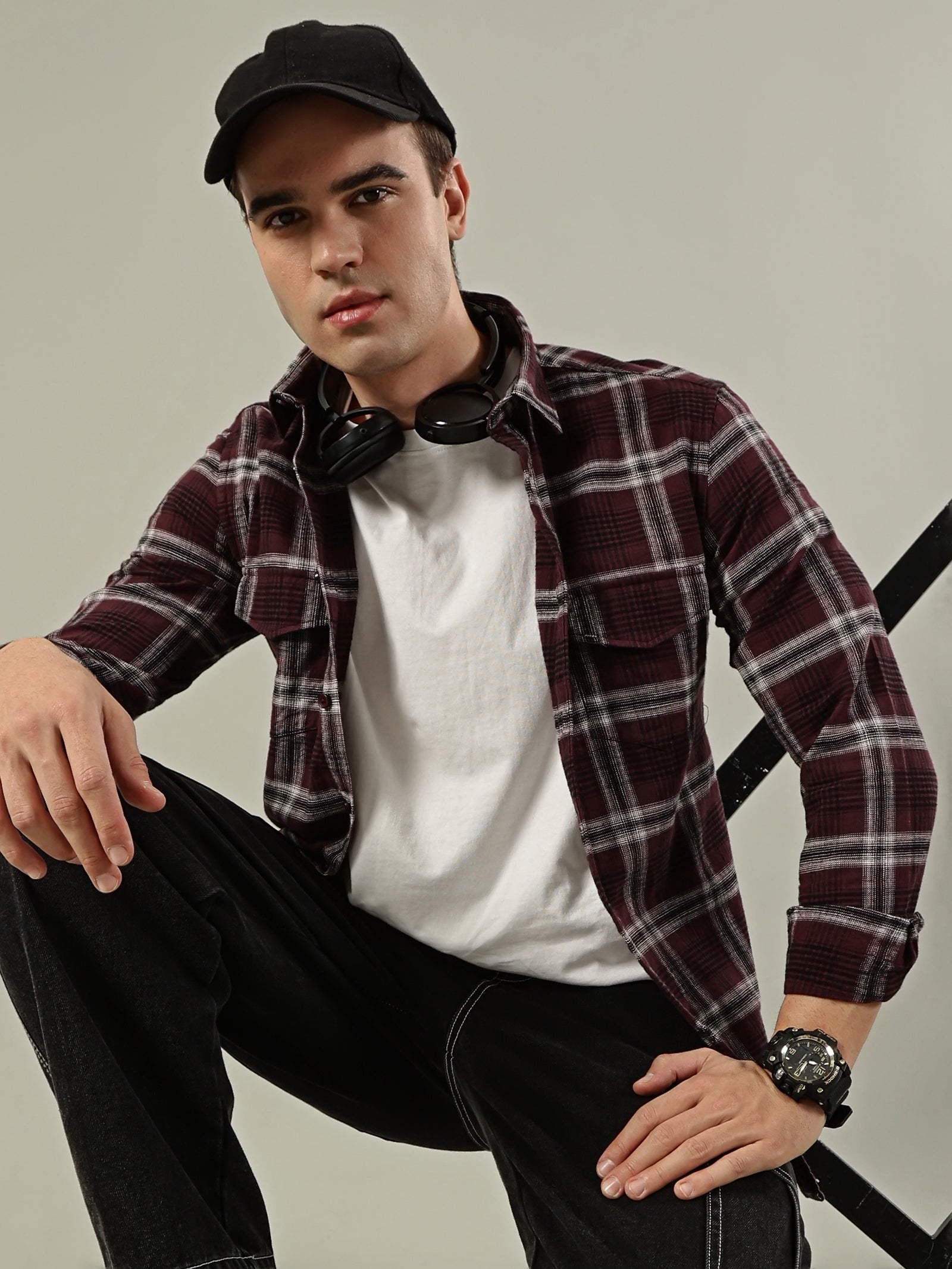 Urban Check Flannel Shirt – Maroon & White