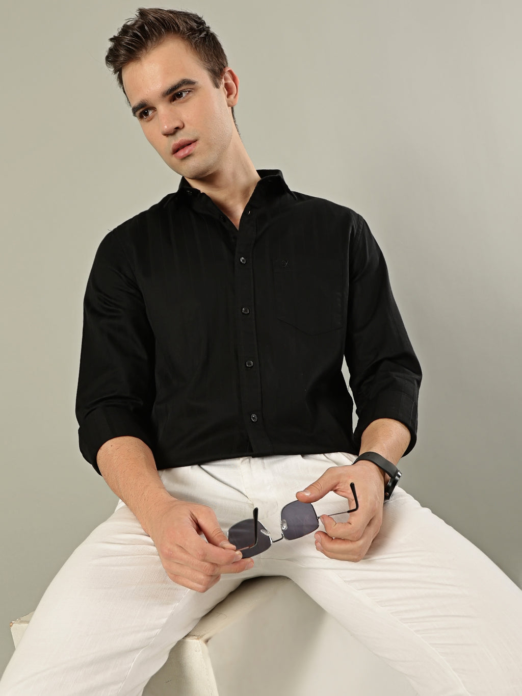 Striped Cotton Shirt – Classic Black