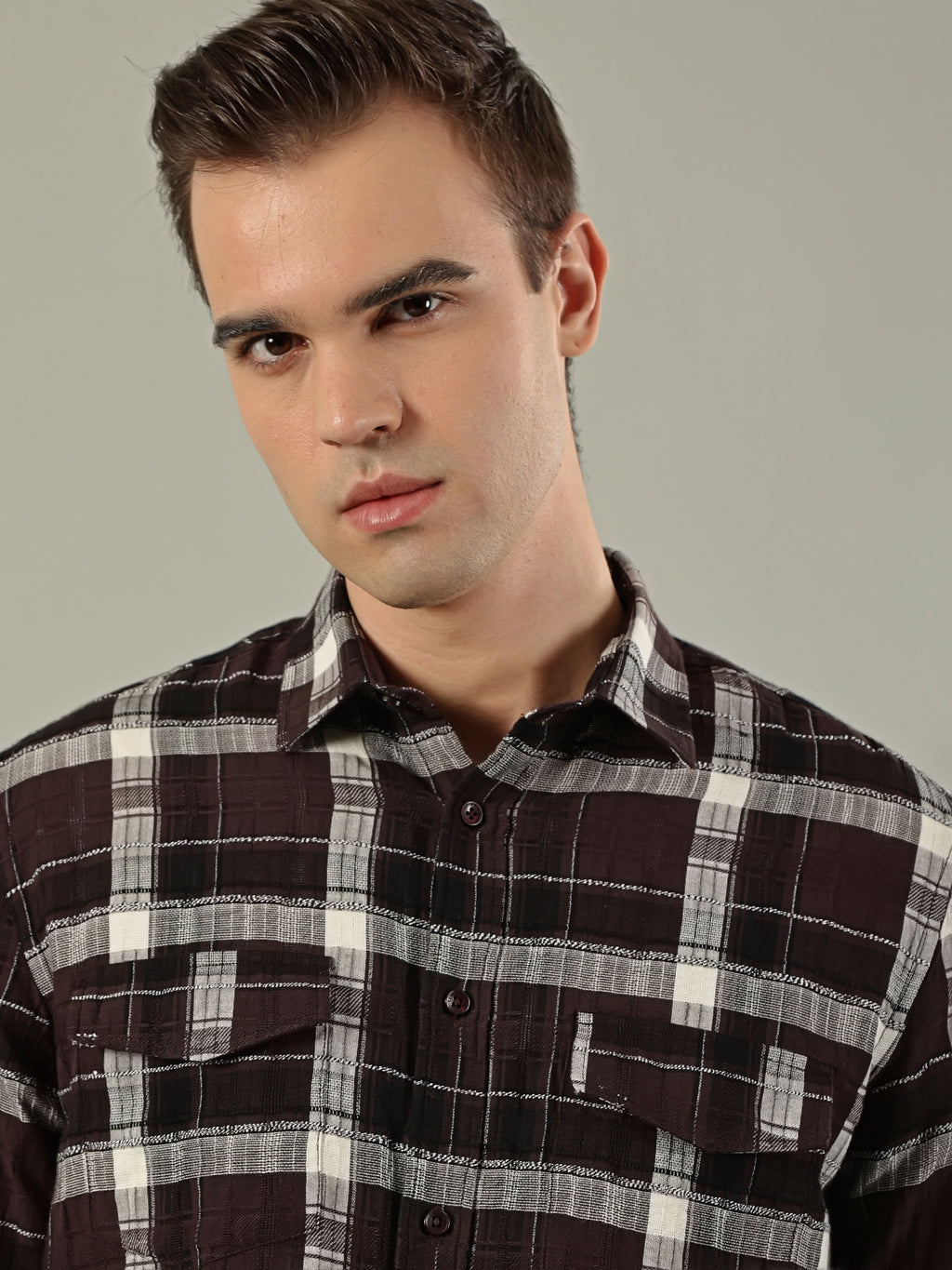Classic Check Cotton Shirt – Brown & White