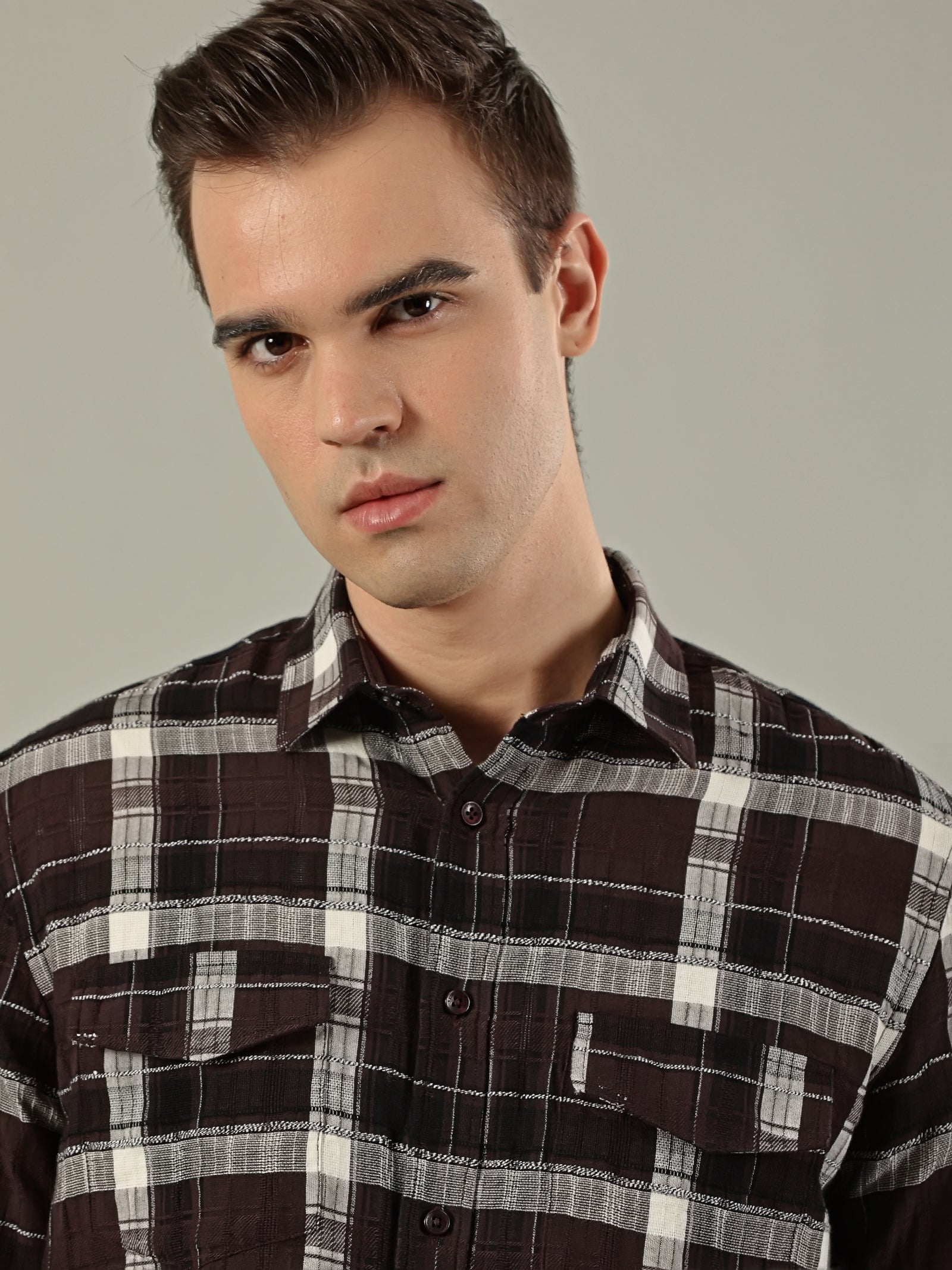 Classic Check Cotton Shirt – Brown & White