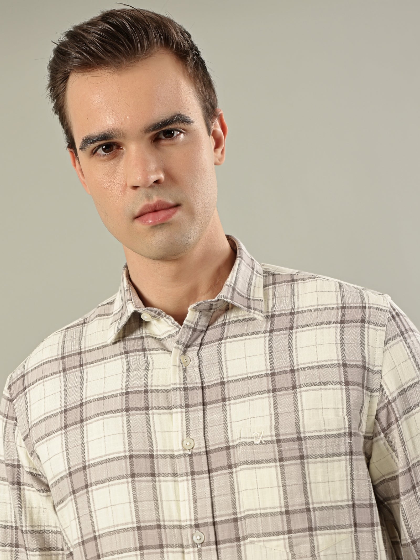 Classic Check Cotton Shirt – Beige & Brown