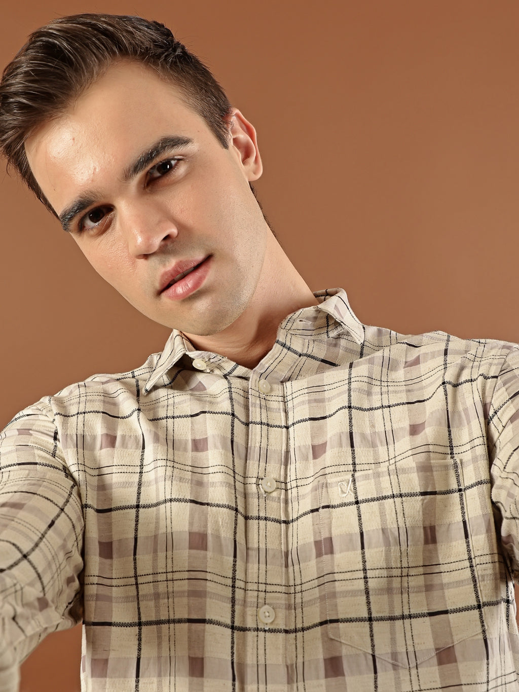 Classic Check Cotton Shirt – Beige Multi