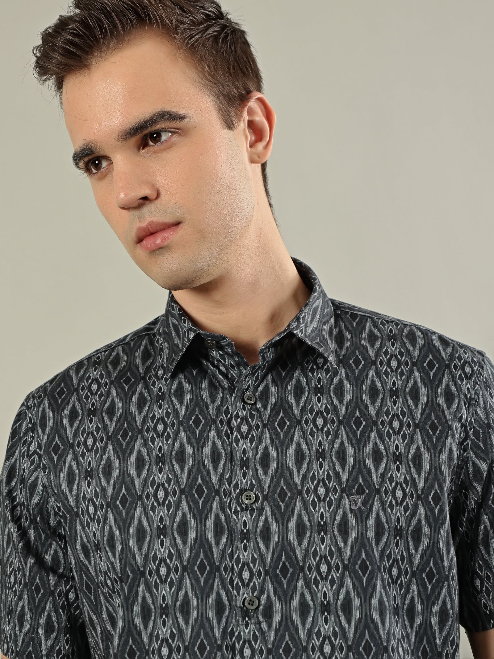 Abstract Print Cotton Shirt – Charcoal Black