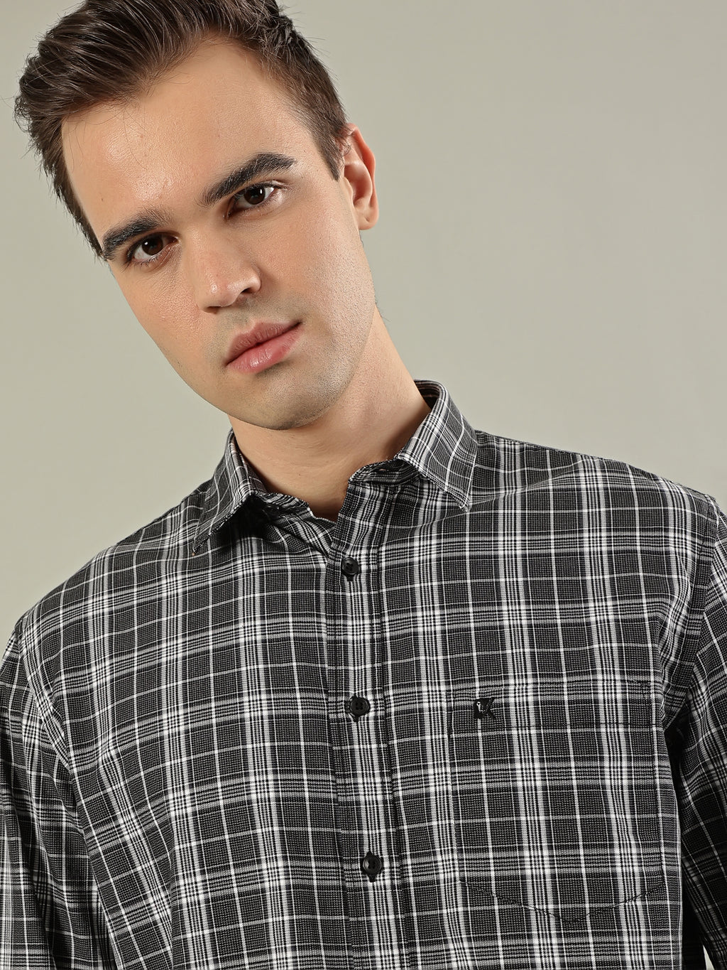 Fine Check Cotton Shirt – Grey & Black