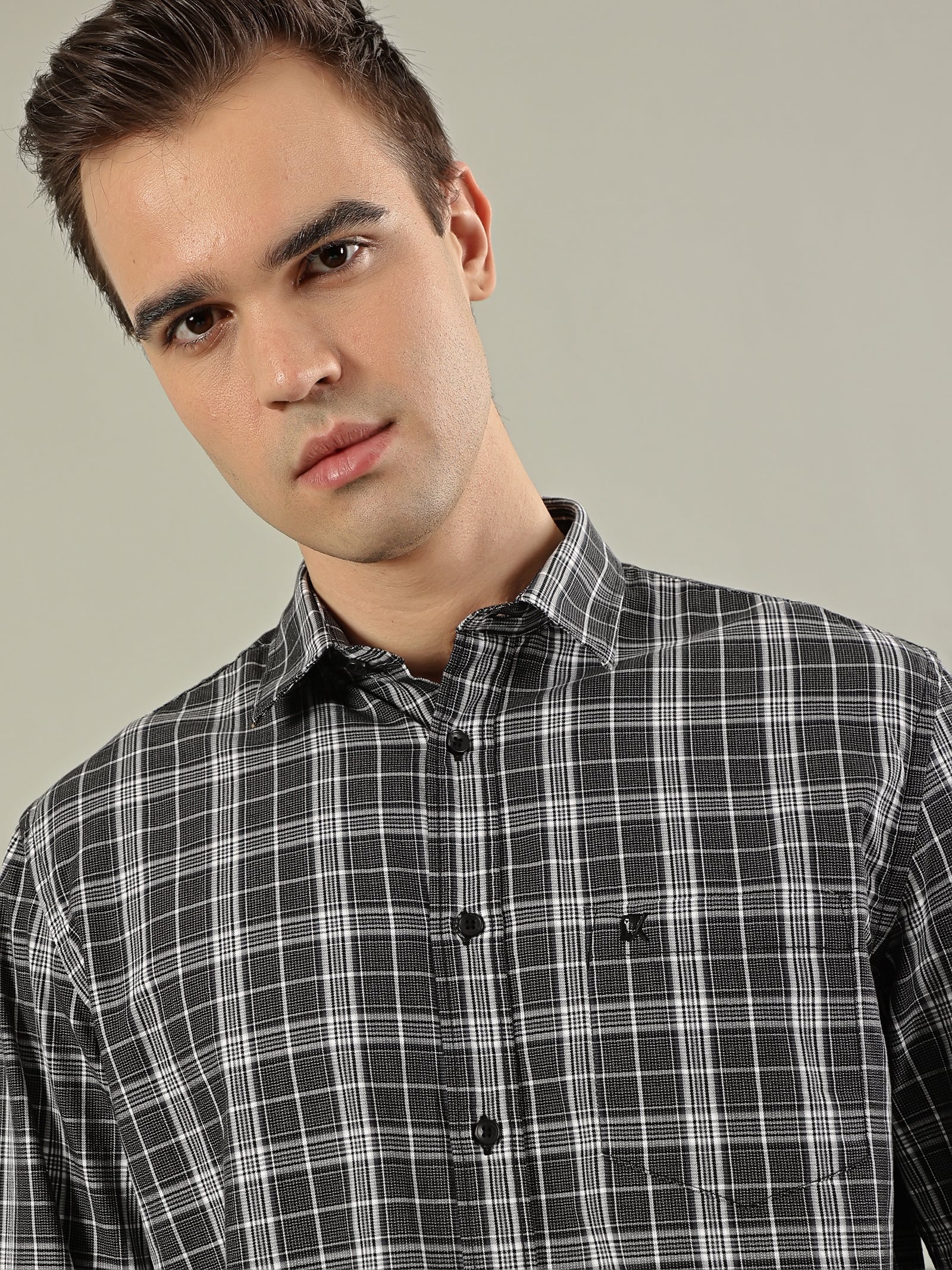 Fine Check Cotton Shirt – Grey & Black