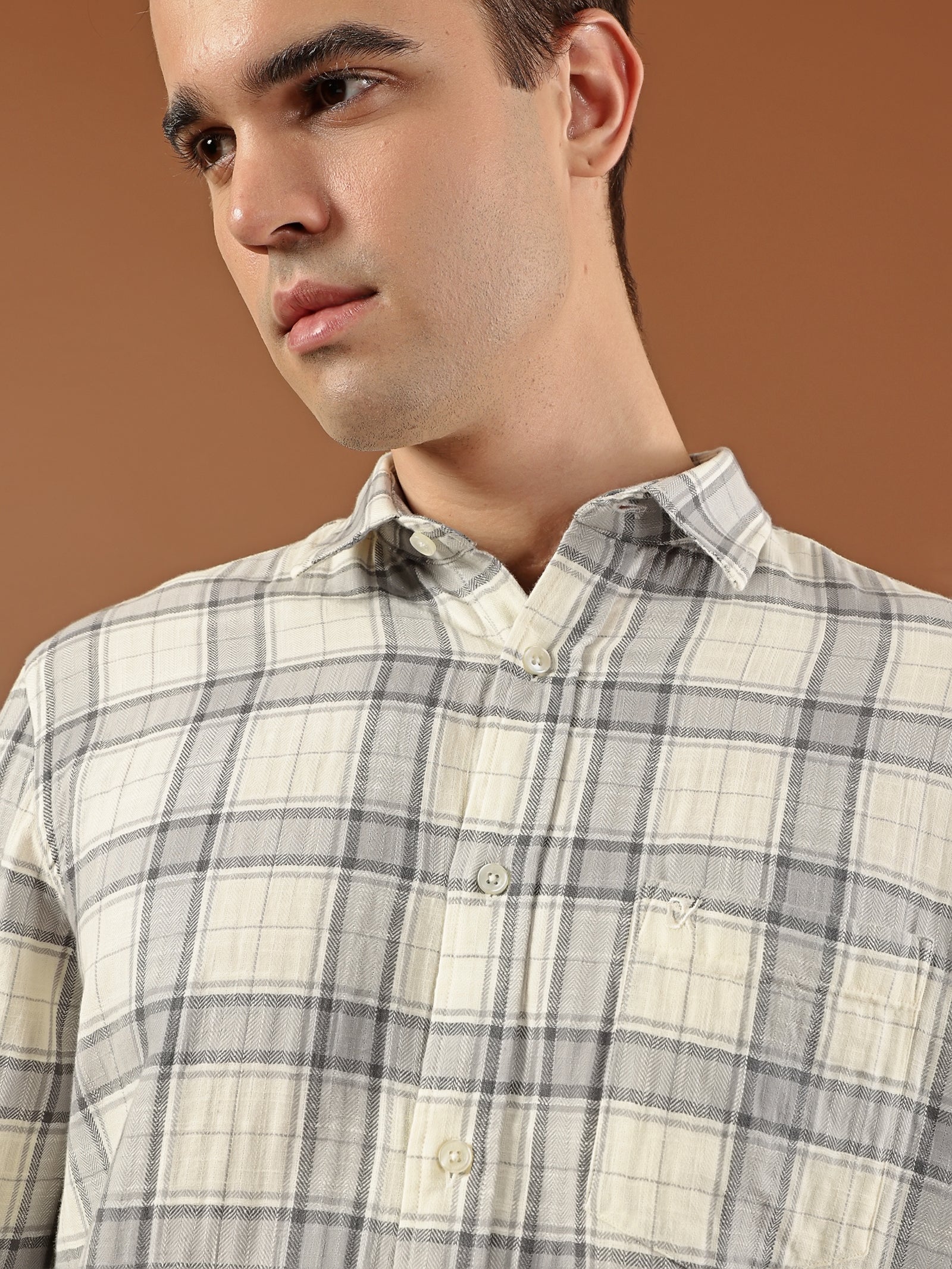 Classic Check Cotton Shirt – Cream & Grey