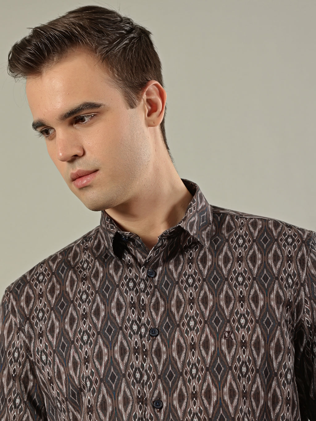 Abstract Print Cotton Shirt – Brown & Grey