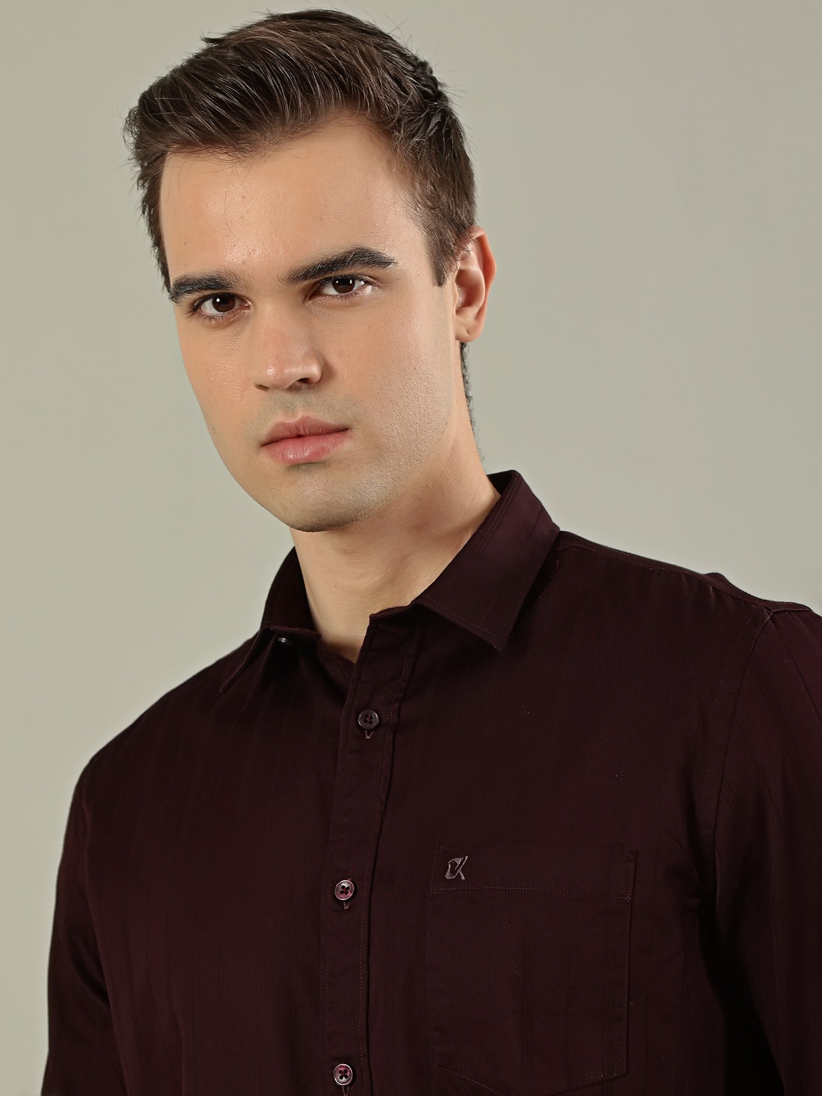 Striped Cotton Shirt – Deep Maroon